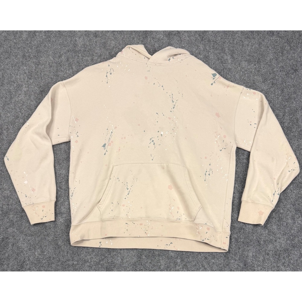 Abercrombie & Fitch Relaxed Paint Splatter Hoodie Mens Large Cream Pullover